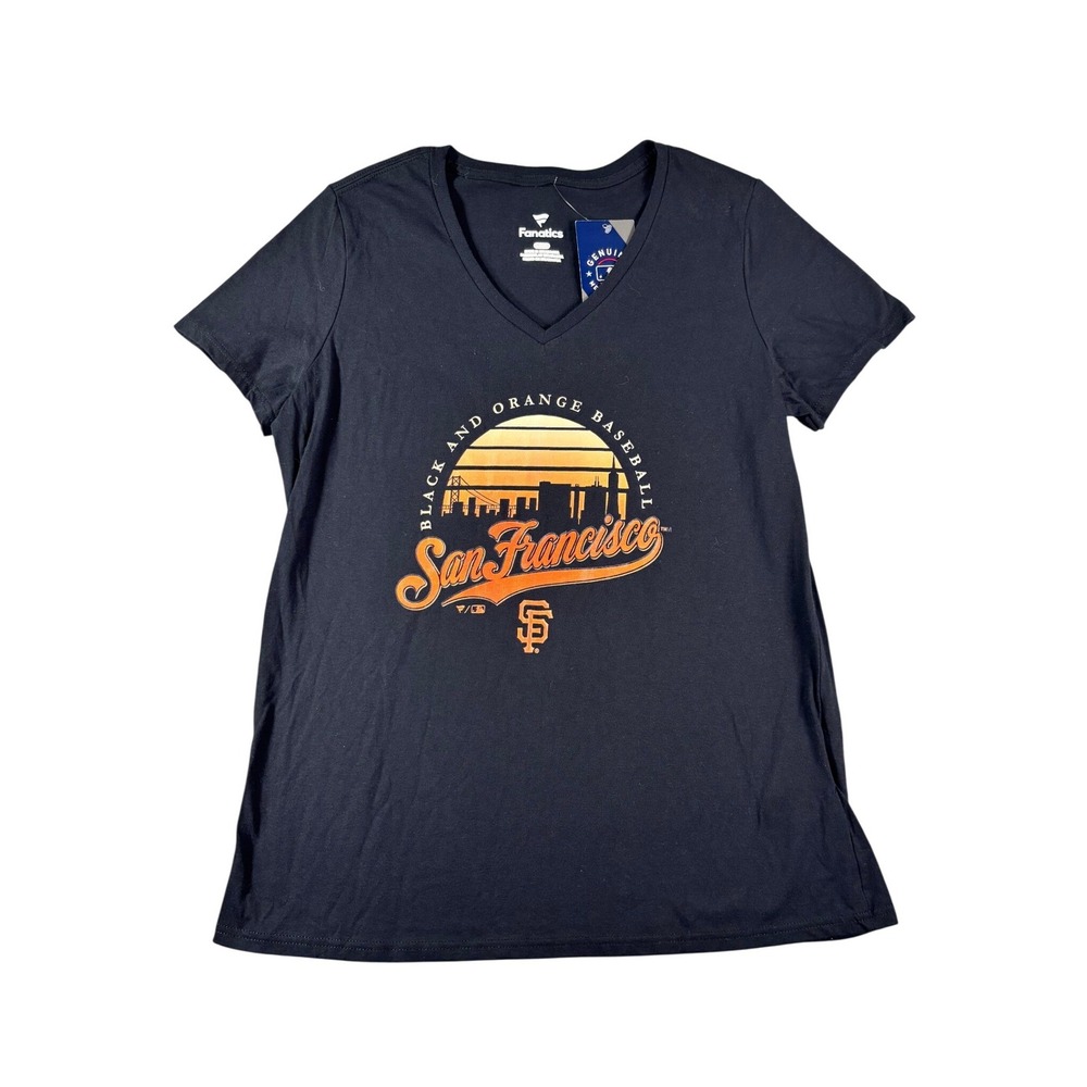 Fanatics San Francisco Giants MLB V-Neck Graphic T-Shirt Black Orange Women L